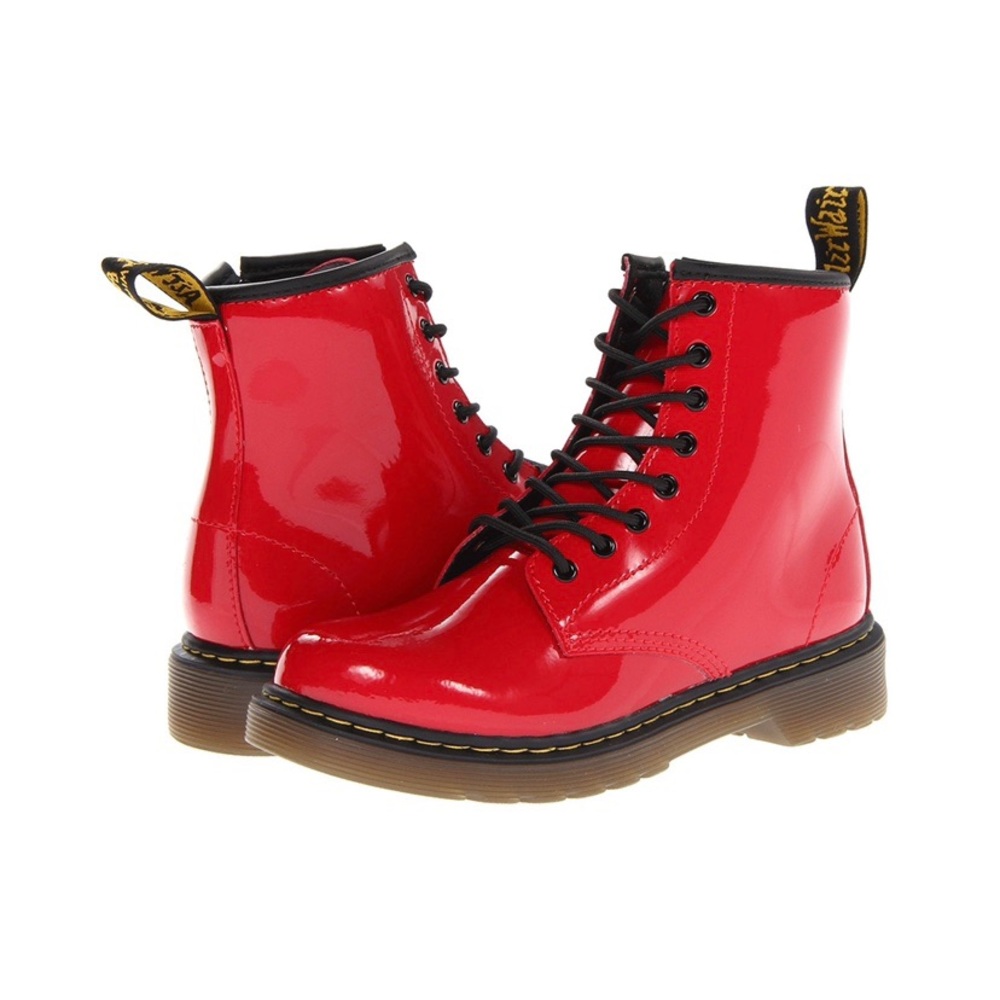 Red Doc Martens patent boots
